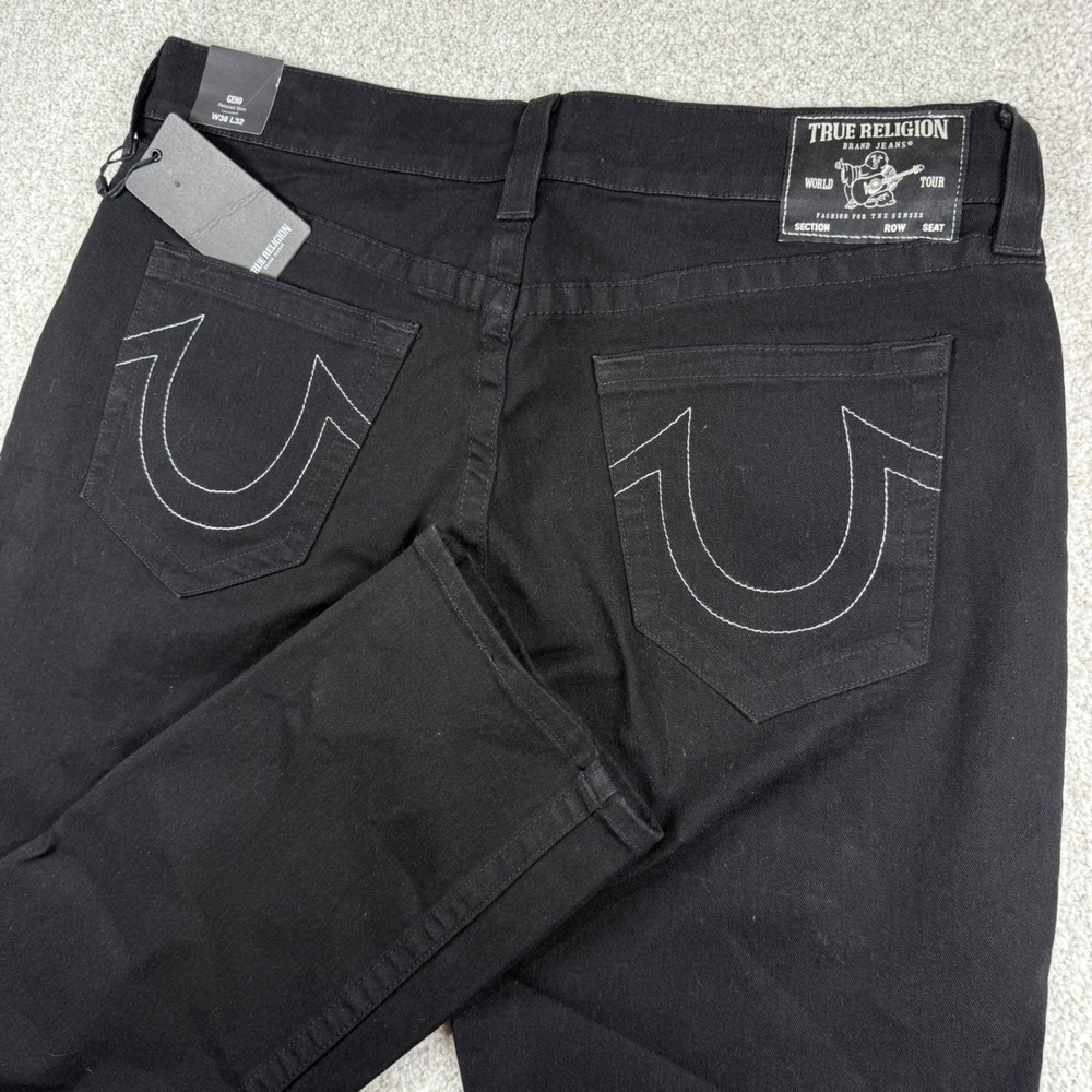 NEW True Religion Geno Jeans Men 38x32 Black Relaxed Slim Horseshoe Stitch NEW